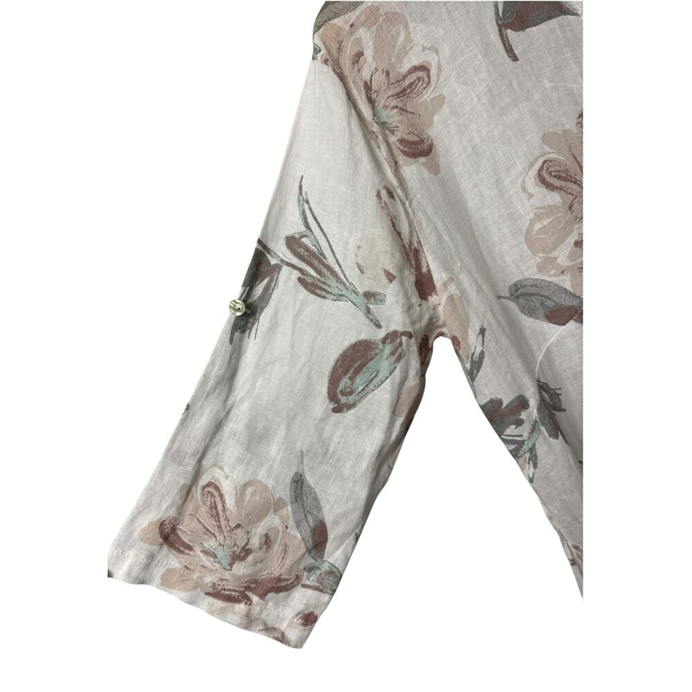 Milio Milano 100% Linen Floral Midi Shirt Dress Women's Large Cottage Feminine - Picture 4 of 8